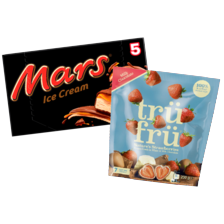Mars, Twix, Snickers of Bounty ice bars of trü frü nature berries